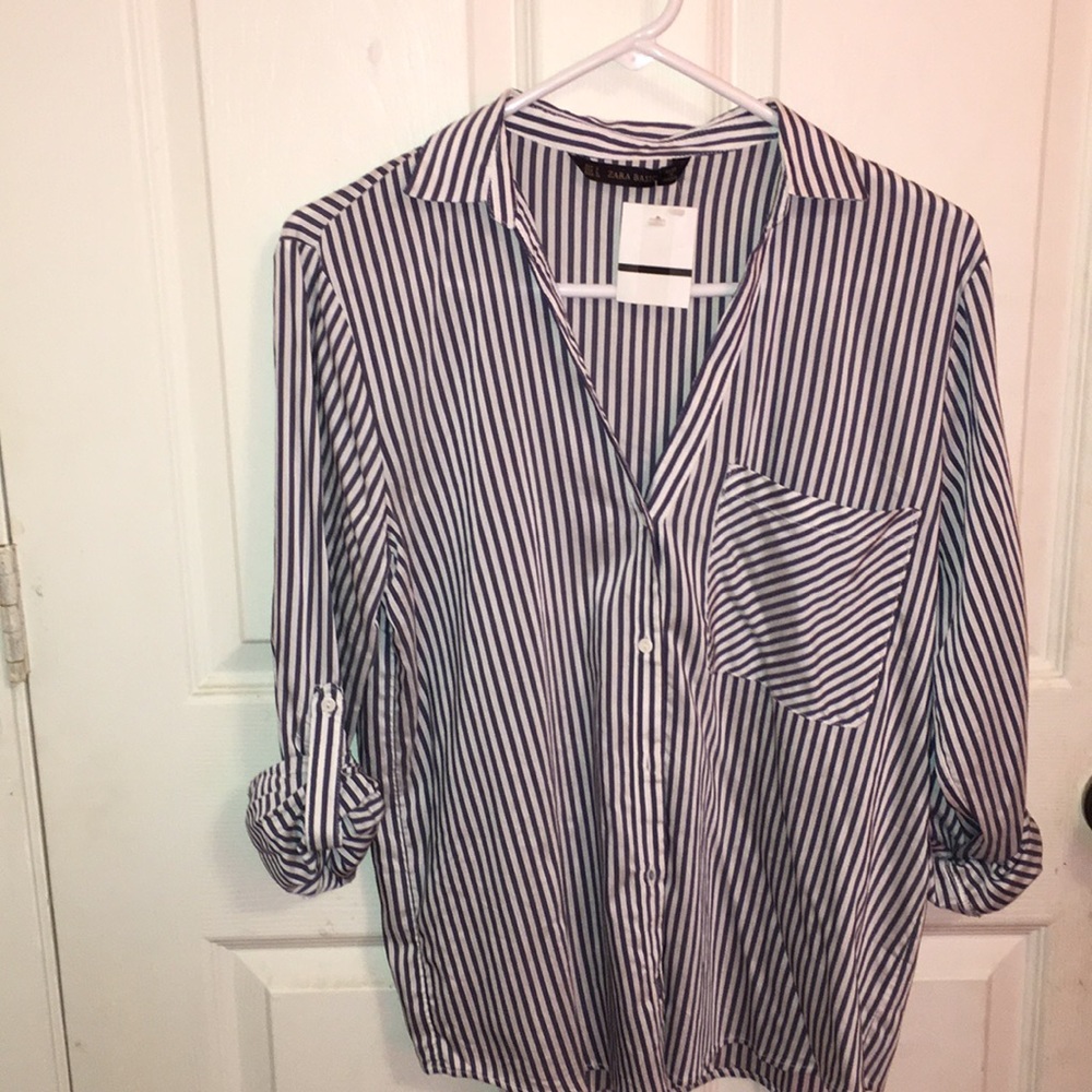 Blue and black button down shirt